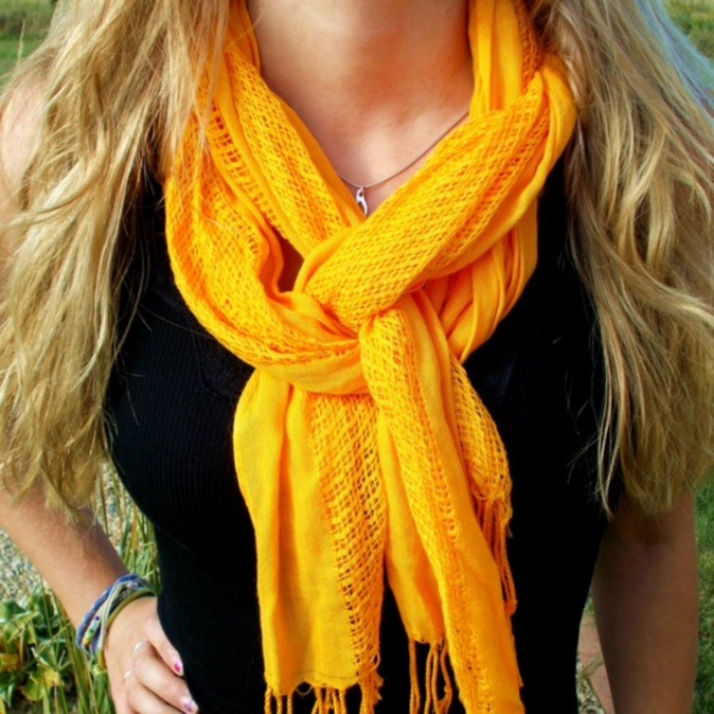 Bright Citrus Orange Mesh Paneled Scarf